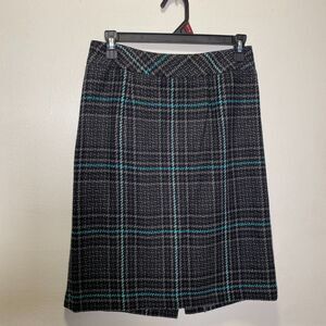 Workcore Classic Plaid Wool Blend Skirt Chadwicks Gray Teal Check Midi Preppy 4